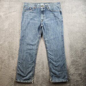 Men's Regular Fit Straight Leg Size 38x32 Jeans Blue Denim Cotton Faded Workwear